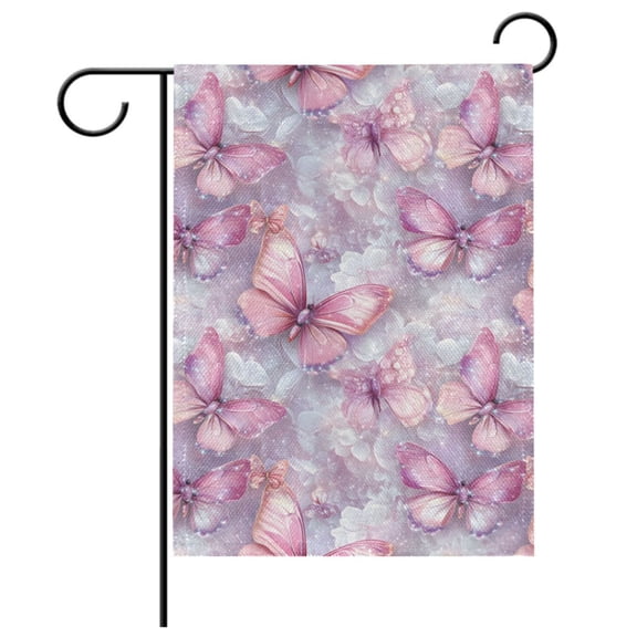 Ryvnso Butterflies Pink Pattern Garden Flag 12x18 Inch Double Sided Seasonal Yard Decoration
