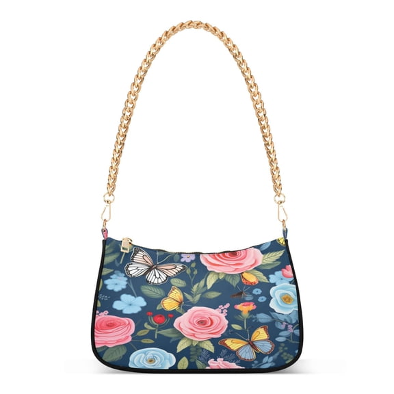 Ryvnso Butterflies Roses Floral Womens Chain Shoulder Bag Tote Handbags Clutch Hobo Purse with Zipper for Travel