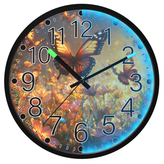 Ryvnso Butterflies Sunset Flower 12 Inch Night Light Wall Clock Silent Battery Operated Luminous Clocks