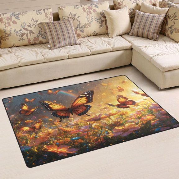 Ryvnso Butterflies Sunset Flower Area Floor Mat Non-Slip Carpet Soft Rugs Doormats 60" x 39"