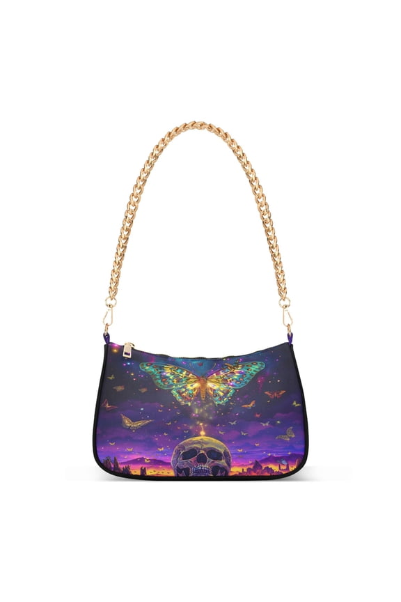 Butterflies and Skull Heads Womens Chain Shoulder Bag Tote Handbags Clutch Hobo Purse with Zipper for Travel