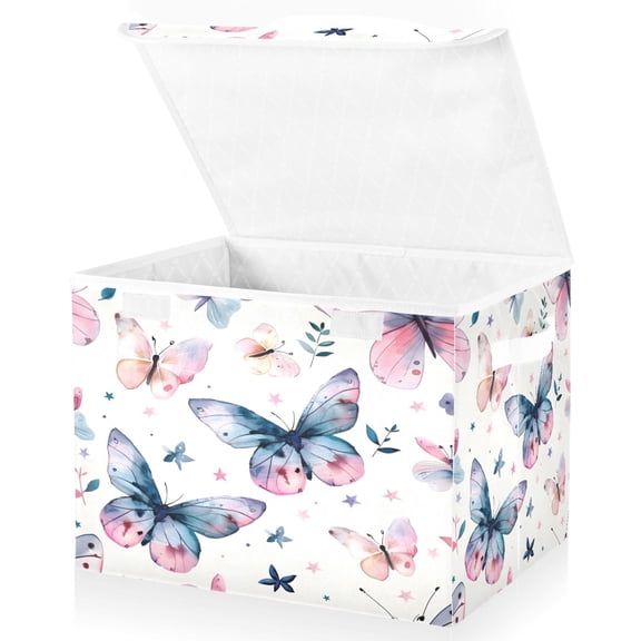 Ryvnso Butterflies and Stars Large Lidded Foldable Storage Baskets Cubes Boxes Lids Bin for Home