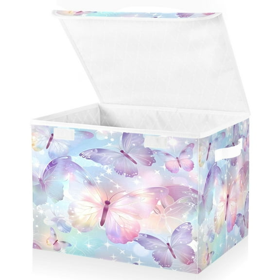 Ryvnso Butterflies and Stars Large Lidded Foldable Storage Baskets Cubes Boxes Lids Bin for Home