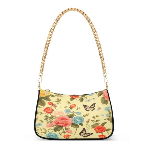 Ryvnso Butterflies in Roses Floral Womens Chain Shoulder Bag Tote Handbags Clutch Hobo Purse with Zipper for Travel
