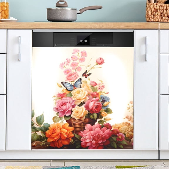 Ryvnso Butterflies on Beautiful Flowers Dishwasher Magnetic Refrigerator Magnet Cover Kitchen Home Decorative 23"x26"
