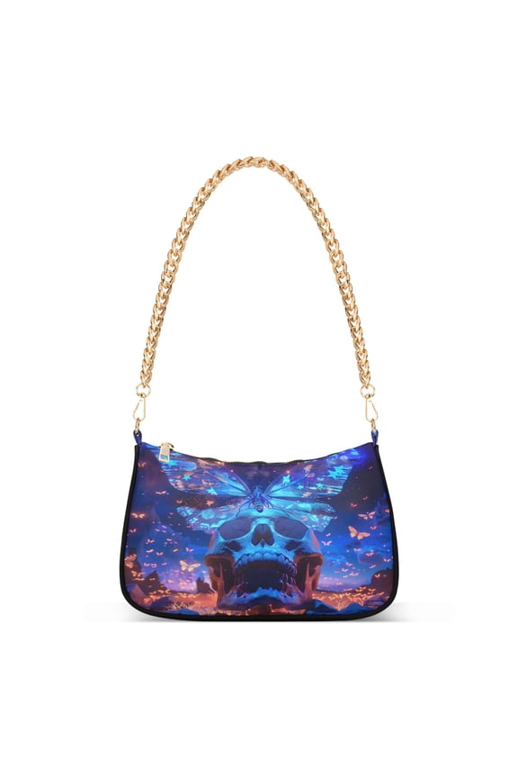 Butterflies on Skull Heads Womens Chain Shoulder Bag Tote Handbags Clutch Hobo Purse with Zipper for Travel