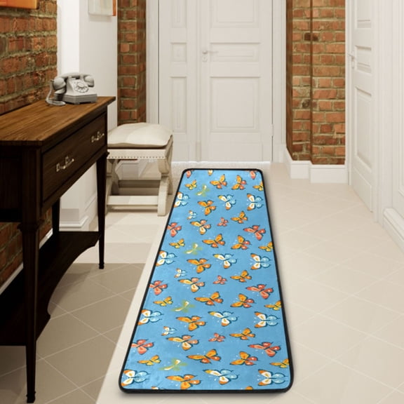 Ryvnso Butterfly Cute Hallway Runner Rugs Floor Carpet Non Slip Entryway Mat 2' x 6'