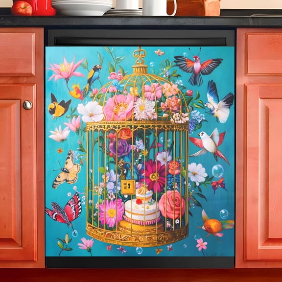 Ryvnso Butterfly Floral Dishwasher Magnetic Refrigerator Magnet Cover Kitchen Home Decorative 23"x26"