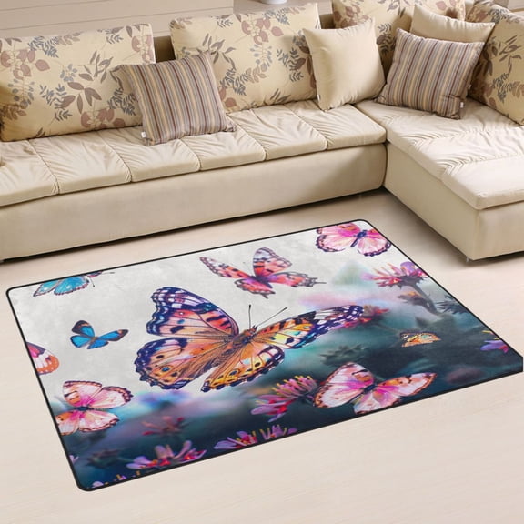 Ryvnso Butterfly Flying in Flower Area Floor Mat Non-Slip Carpet Soft Rugs Doormats 31" x 20"
