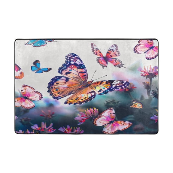 Ryvnso Butterfly Flying in Flower Area Floor Mats Large Nursery Rugs Non-Slip Carpets Doormat 36" x 24"