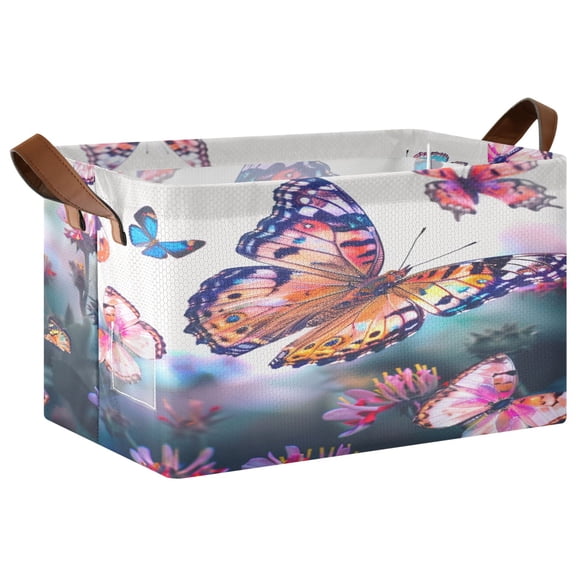 Ryvnso Butterfly Flying in Flower Storage Bins Large Basket Foldable Cube Toys Organizer with Handles 1 PC