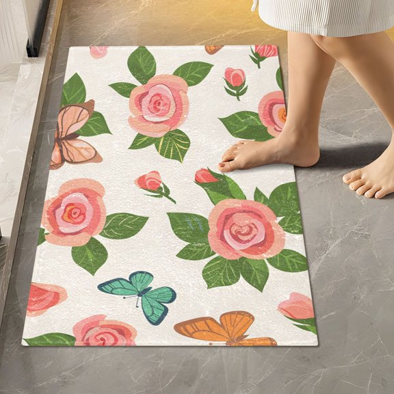 Ryvnso Butterfly Flying in Roses Flowers Bathroom Shaggy Rugs Toilet Rectangle Mat Soft Contour Rug 24"x16"