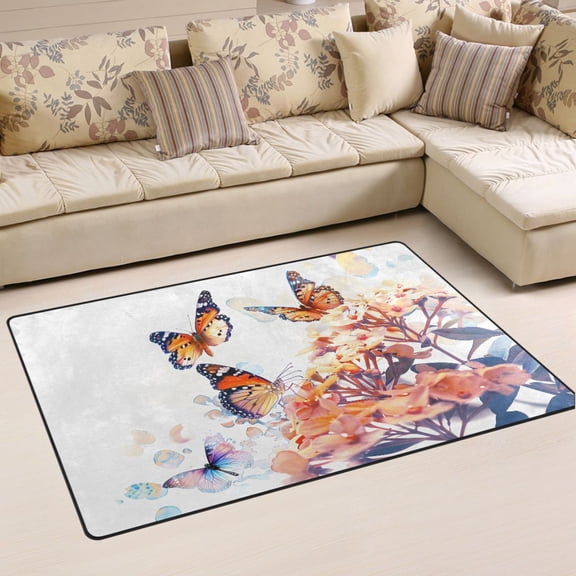 Ryvnso Butterfly Flying on Flower Area Floor Mat Non-Slip Carpet Soft Rugs Doormats 31" x 20"