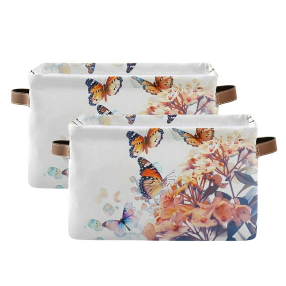 Ryvnso Butterfly Flying on Flower Storage Basket Large Bin Foldable Boxes Toys Organizer 14.2x10.2x8.3in 2 PCs