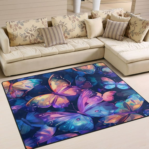Ryvnso Butterfly Magic Area Floor Rugs Soft Non-Slip Large Mats Nursery Carpets 80" x 58"