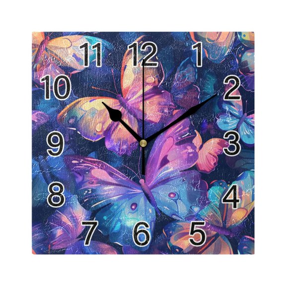 Ryvnso Butterfly Magic Wall Clock Square Silent Non-Ticking Battery Operated 7.78"