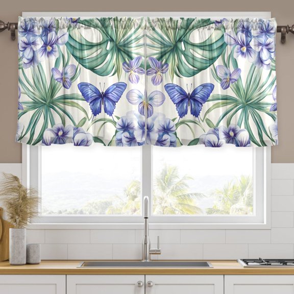 Ryvnso Butterfly Orchid Flowers Curtains Sets Short Curtain Rod Pocket Half Window Cafe Farmhouse Tier 2 Panels 57"W x 24"L