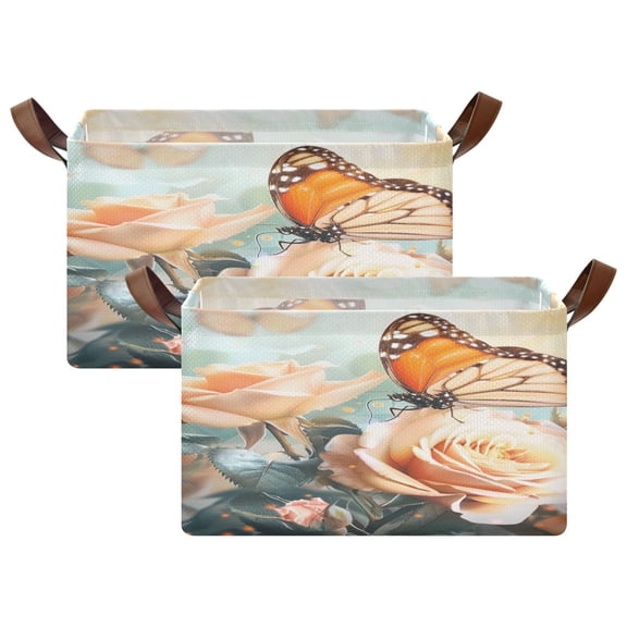 Ryvnso Butterfly Rose Flower Sunshine Storage Bins Large Basket Foldable Cube Toys Organizer with Handles 2 PCs