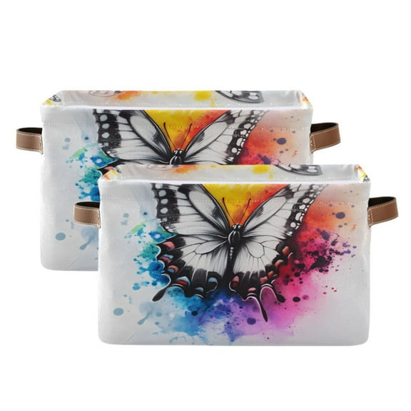 Ryvnso Butterfly Watercolor Storage Basket Large Bin Foldable Boxes Toys Organizer 14.2x10.2x8.3in 2 PCs