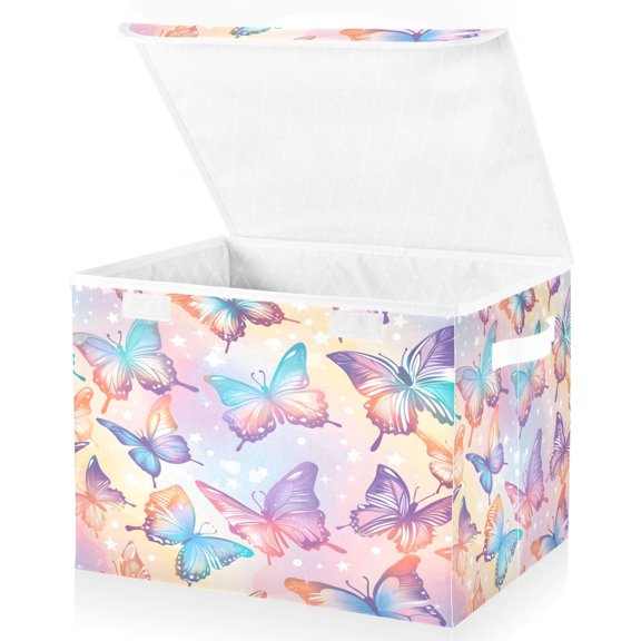 Ryvnso Butterfly and Stars Large Lidded Foldable Storage Baskets Cubes Boxes Lids Bin for Home