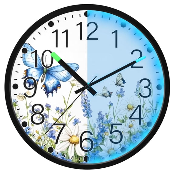 Ryvnso Butterfly in Flowers 12 Inch Night Light Wall Clock Silent Battery Operated Luminous Clocks