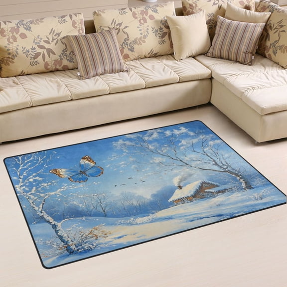 Ryvnso Butterfly in Winter Area Floor Mat Non-Slip Carpet Soft Rugs Doormats 31" x 20"