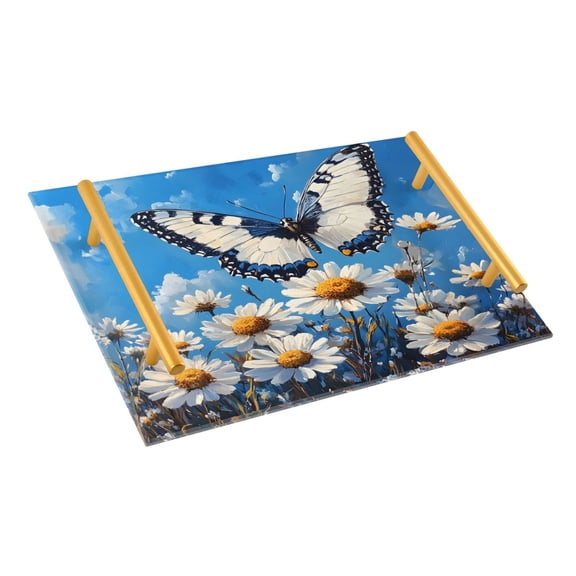 Ryvnso Butterfly on Daisy Flower Bathroom Tray Vanity Countertop Trays Acrylic Organizer