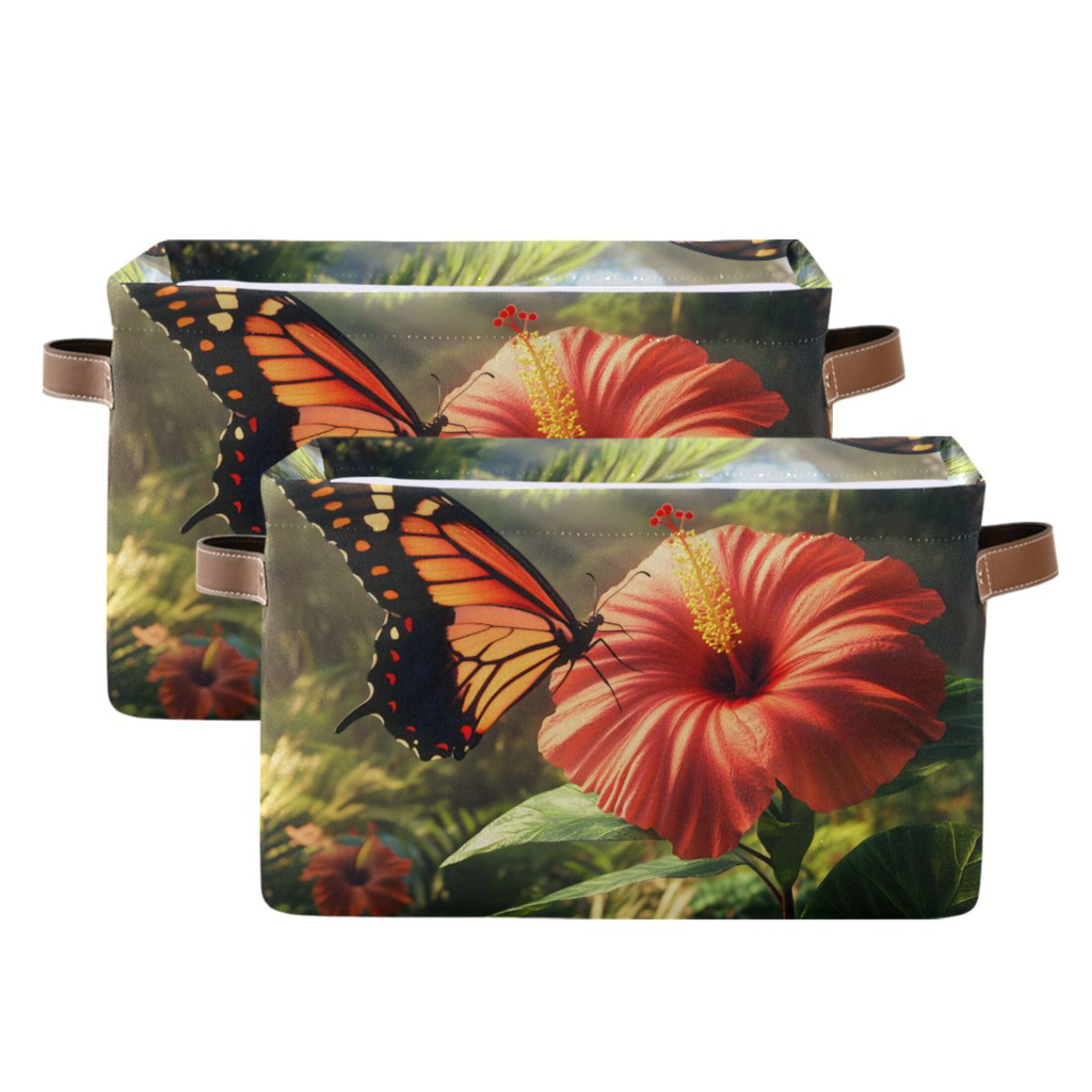 Ryvnso Butterfly on Flowers Storage Basket Large Bin Foldable Boxes Toys Organizer 14.2x10.2x8.3in 2 PCs