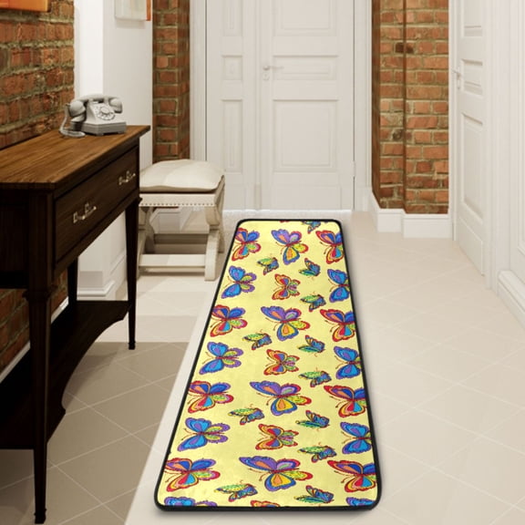 Ryvnso Butterfly on Yellow Hallway Runner Rugs Floor Carpet Non Slip Entryway Mat 2' x 6'