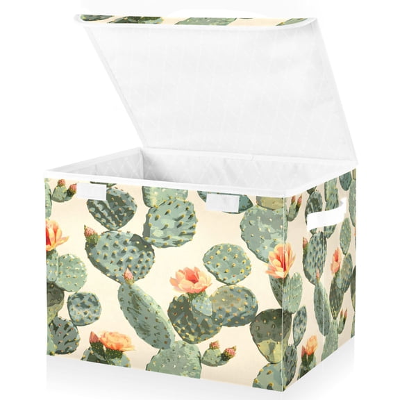 Ryvnso Cactus Green Large Lidded Foldable Storage Baskets Cubes Boxes Lids Bin for Home