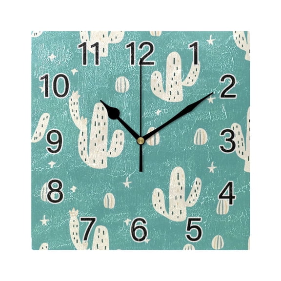 Ryvnso Cactus Wall Clock Square Silent Non-Ticking Battery Operated 7.78"