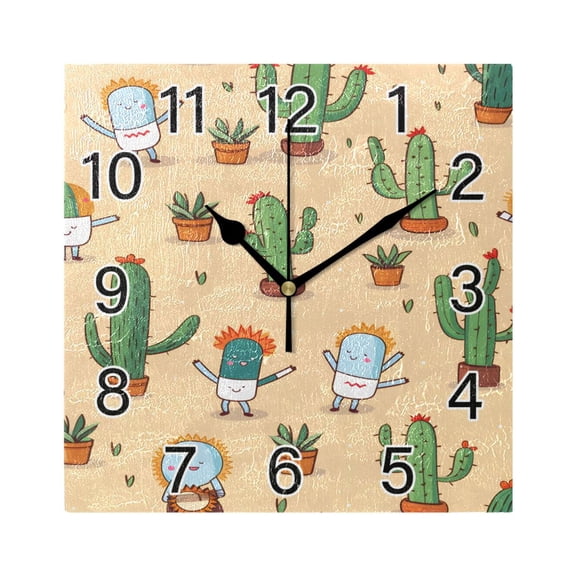 Ryvnso Cactus Wall Clock Square Silent Non-Ticking Battery Operated 7.78"