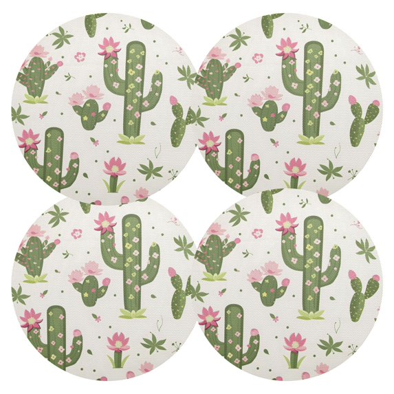 Ryvnso Cactus and Pink Flowers Round Plate Mats Dining Table Placemat Set of 4 for Holiday Decoration