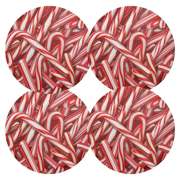 Ryvnso Candy Christmas Round Plate Mats Dining Table Placemat Set of 4 for Holiday Decoration