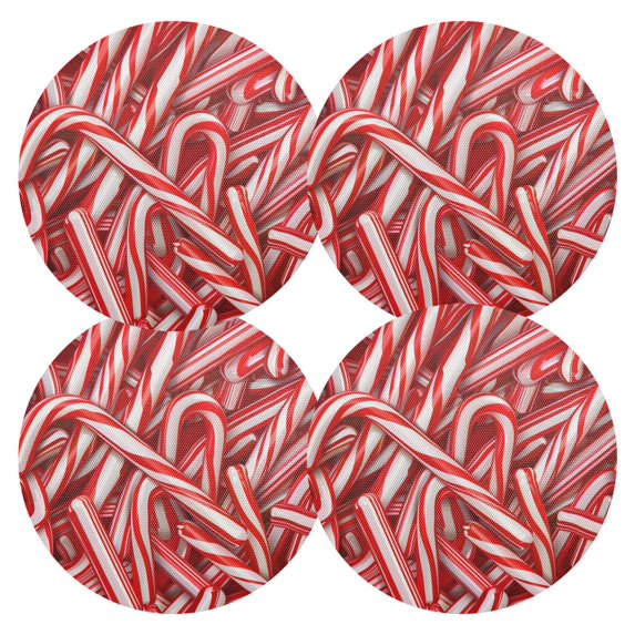 Ryvnso Candy Christmas Round Plate Mats Dining Table Placemat Set of 4 for Holiday Decoration