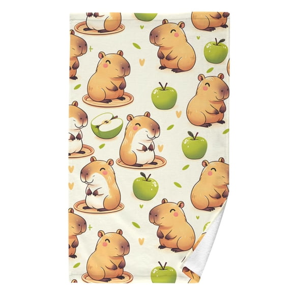 Ryvnso Capybara Green Apples Pattern Cotton Hand Towel Absorbent Face Bath Towels for Beach Pool Sports