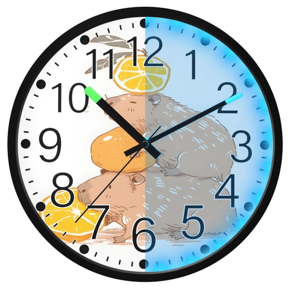 Ryvnso Capybara Oranges 12 Inch Night Light Wall Clock Silent Battery Operated Luminous Clocks