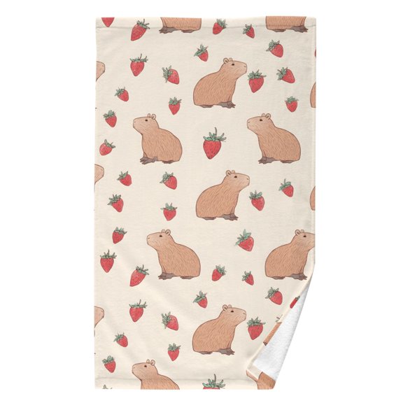 Ryvnso Capybara Strawberry Pattern Pattern Cotton Hand Towel Absorbent Face Bath Towels for Beach Pool Sports