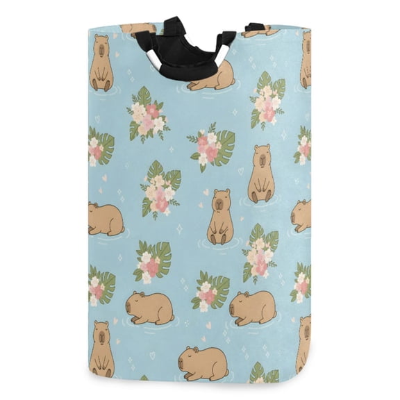 Ryvnso Capybara and Flowers Pattern Large Storage Basket with Handles Collapsible Organizer Bin Laundry Hamper