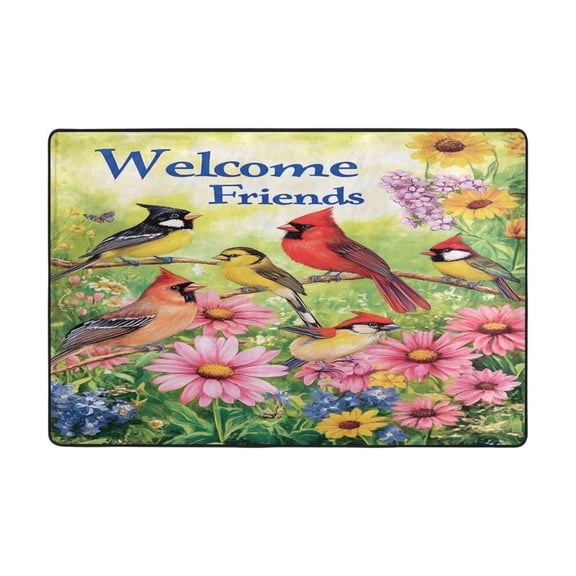 Ryvnso Cardinal Bird Floral Area Floor Mats Large Nursery Rugs Non-Slip Carpets Doormat 36" x 24"