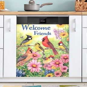Ryvnso Cardinal Bird Floral Dishwasher Magnetic Refrigerator Magnet Cover Kitchen Home Decorative 23"x26"