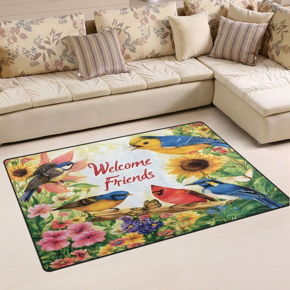 Ryvnso Cardinal Bird Sunflowers Area Floor Mat Non-Slip Carpet Soft Rugs Doormats 60" x 39"