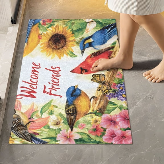 Ryvnso Cardinal Bird Sunflowers Bathroom Shaggy Rugs Toilet Rectangle Mat Soft Contour Rug 24"x16"