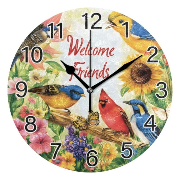 Ryvnso Cardinal Bird Sunflowers Wall Clock Non Ticking Silent Kitchen Clock Battery Operated Clocks 10 inch