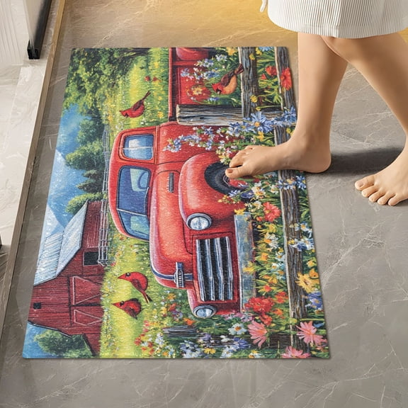 Ryvnso Cardinal Bird Truck Farm Bathroom Shaggy Rugs Toilet Rectangle Mat Soft Contour Rug 24"x16"