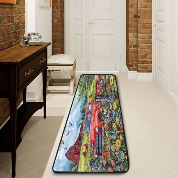 Ryvnso Cardinal Bird Truck Farm Hallway Runner Rugs Floor Carpet Non Slip Entryway Mat 2' x 6'