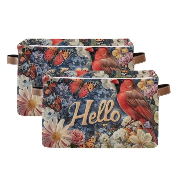 Ryvnso Cardinal Butterfly Flower Storage Basket Large Bin Foldable Boxes Toys Organizer 14.2x10.2x8.3in 2 PCs