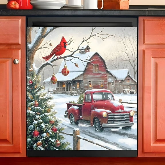 Ryvnso Cardinal Christmas Tree Dishwasher Magnetic Refrigerator Magnet Cover Kitchen Home Decorative 23"x26"