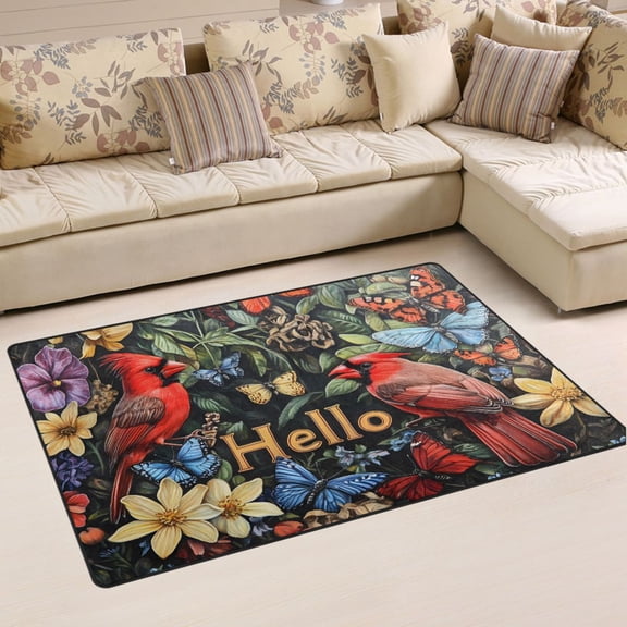 Ryvnso Cardinal Flower Butterfly Area Floor Mat Non-Slip Carpet Soft Rugs Doormats 31" x 20"