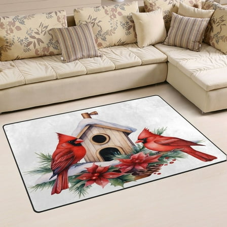 Ryvnso Cardinal Poinsettia Flower Area Floor Mat Non-Slip Carpet Soft Rugs Doormats 31" x 20"